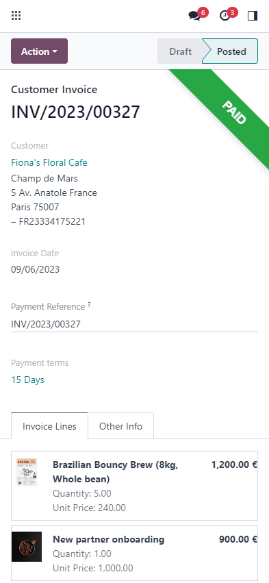facture odoo dans un smartphone