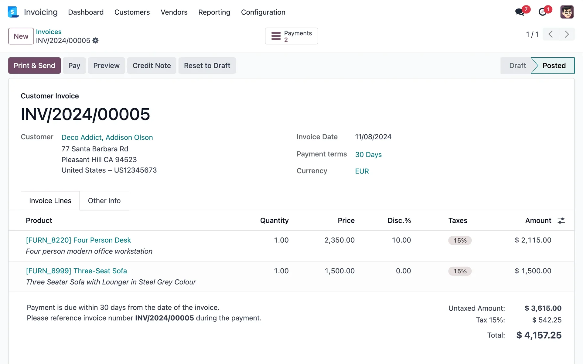 Facture odoo dans un pc